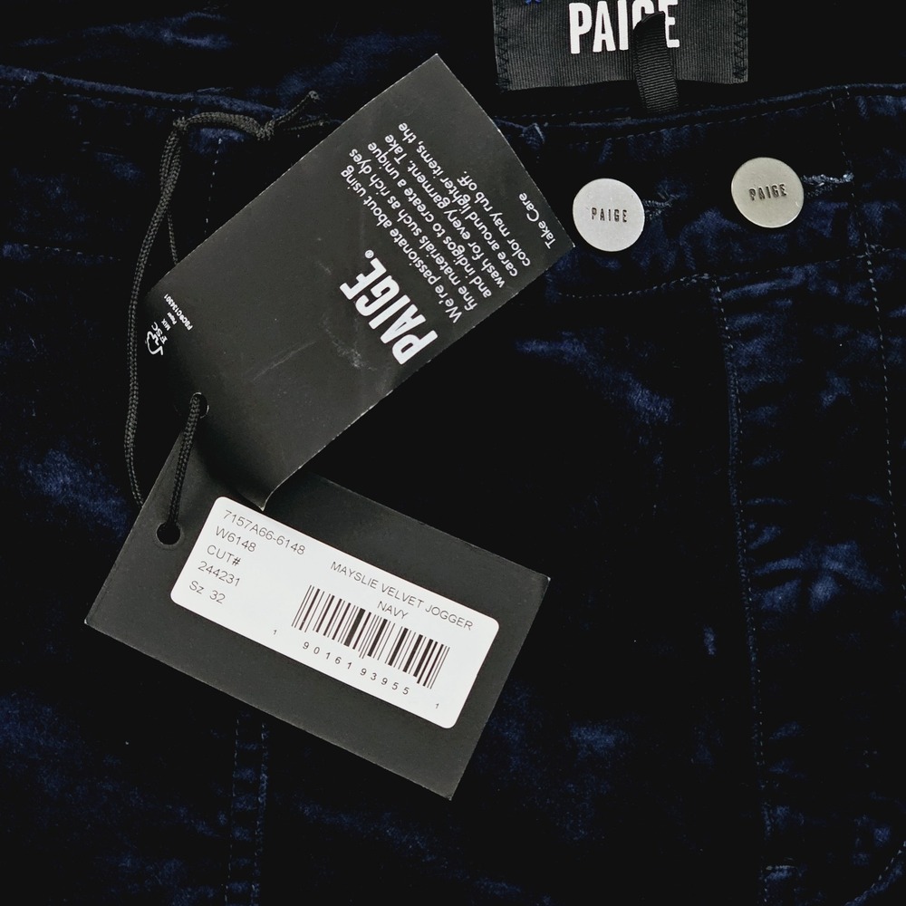 NEW Paige Womens 32 Mayslie Jogger Navy Blue Velvet Ankle Zip Utility Pants - Picture 4 of 14